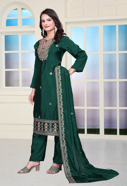 Designer Chinon Sharara Suit with Coding Sequin Embroidery Work Drape Dress