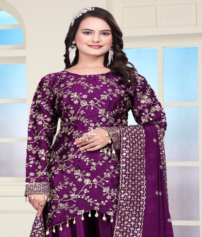 Chinon Sequin Embroidered Sharara Suit – Designer Festive Wear Drape Dress