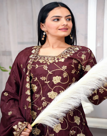 Designer Chinon Sequin-Embroidered Sharara Suit | Festive Party Wear Ensemble Drape Dress