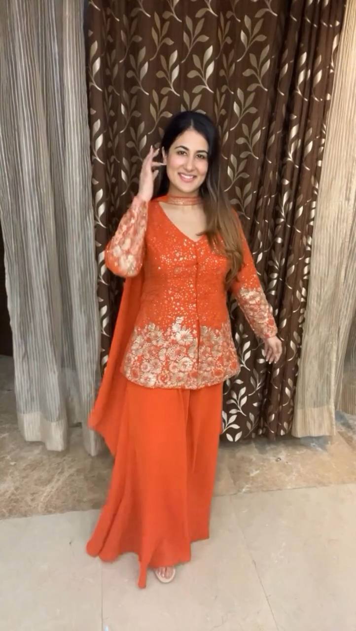 Designer Georgette Plazo Suit with Elegant Embroidered Work