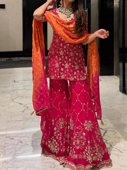 Wear Pink Color Georgette Ready To Wear Sharara Set