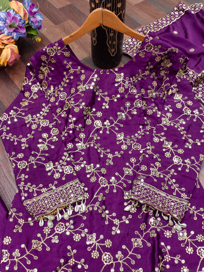 Chinon Sequin Embroidered Sharara Suit – Designer Festive Wear Drape Dress