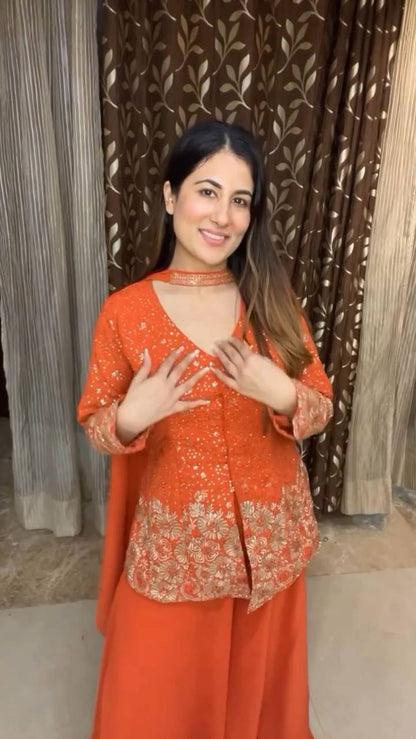 Designer Georgette Plazo Suit with Elegant Embroidered Work