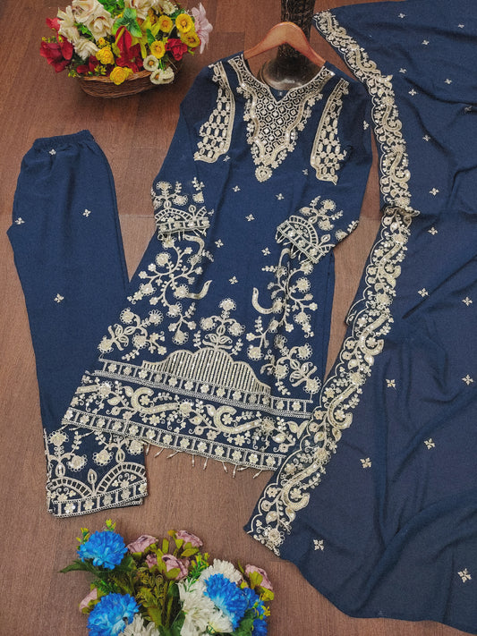 Teal Blue Silk Sharara Suit with Heavy Mirror Work and Intricate Embroidery