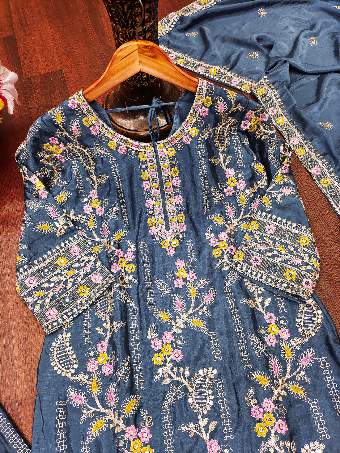 Teal Color Sharara Suit in Chinon With Sequence Embroidery Sharara Suit