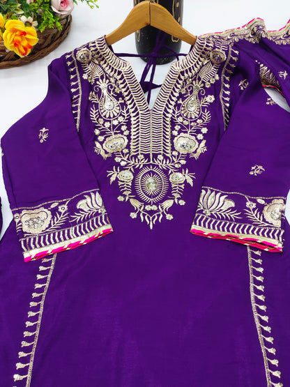 Elegant Designer Chinon Suit with Sequin Embroidery Work – Perfect for Festive & Party Wear
