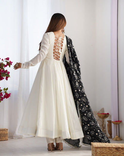 BLACKPureSoftSilkFestiveWearAnarkaliSetwithDupatta
