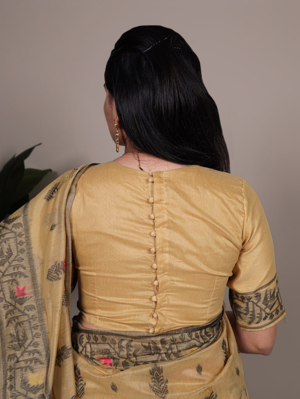 Beige Poly Cotton Thread Weaving Saree with Matching Blouse 