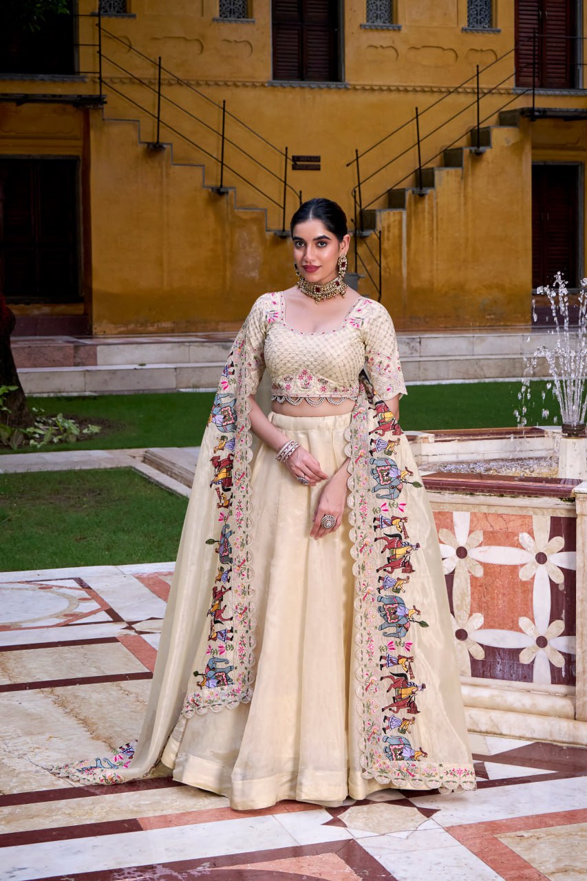 Beige Raspberry Festive Elegance Plain Lehenga Choli Set with Dupatta