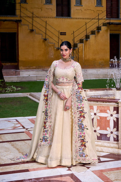 Beige Raspberry Festive Elegance Plain Lehenga Choli Set with Dupatta
