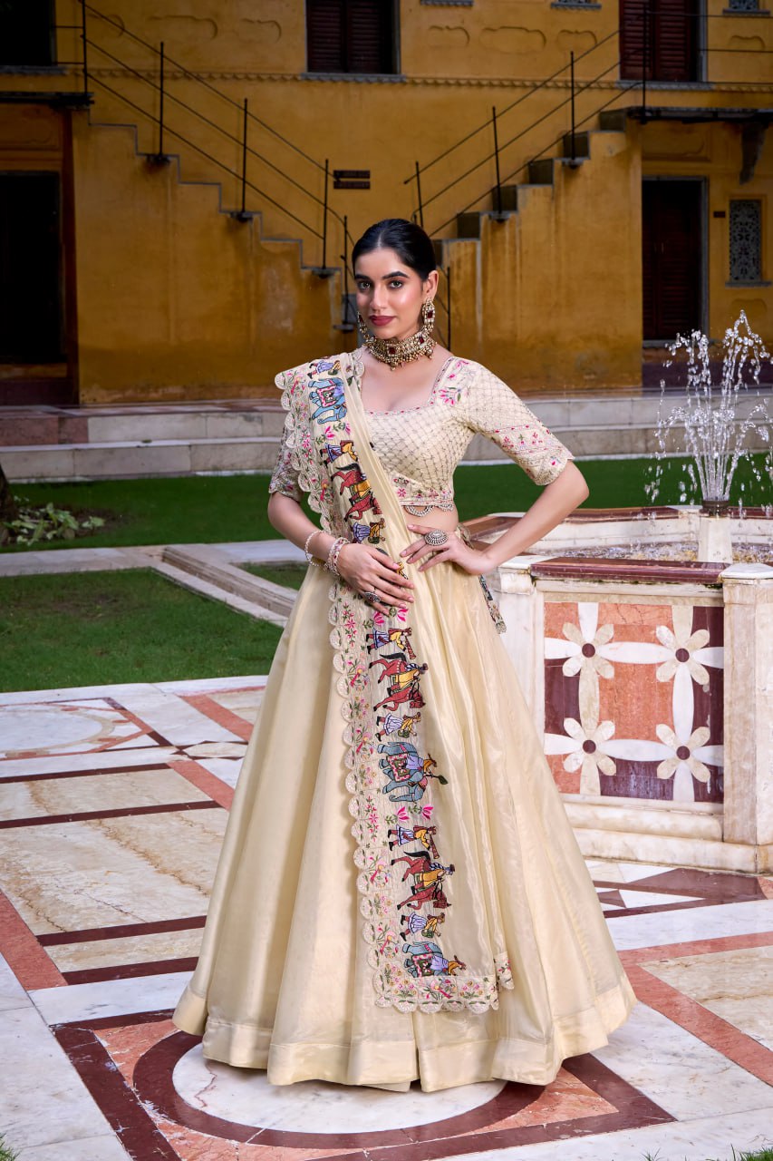 Beige Raspberry Festive Elegance Plain Lehenga Choli Set with Dupatta