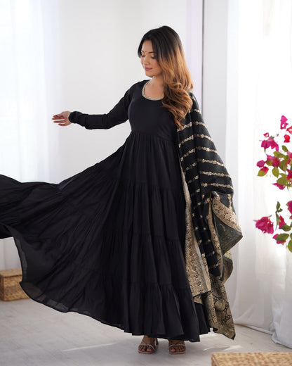 Black Elegant Festive Wear Anarkali Suit – Pure Dupatta & Pant Set