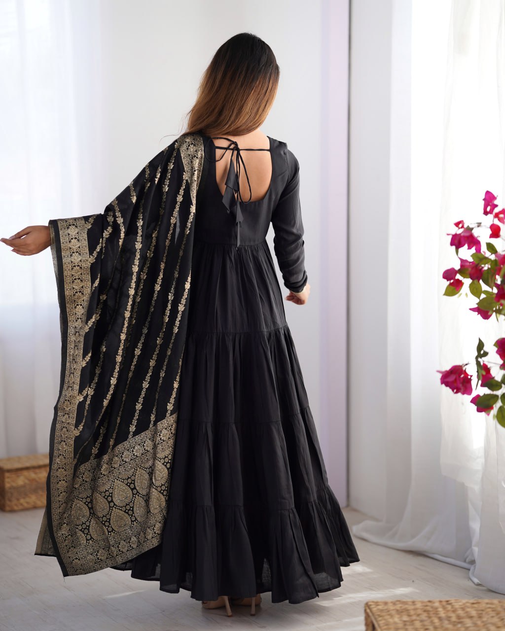 Black Elegant Festive Wear Anarkali Suit – Pure Dupatta & Pant Set
