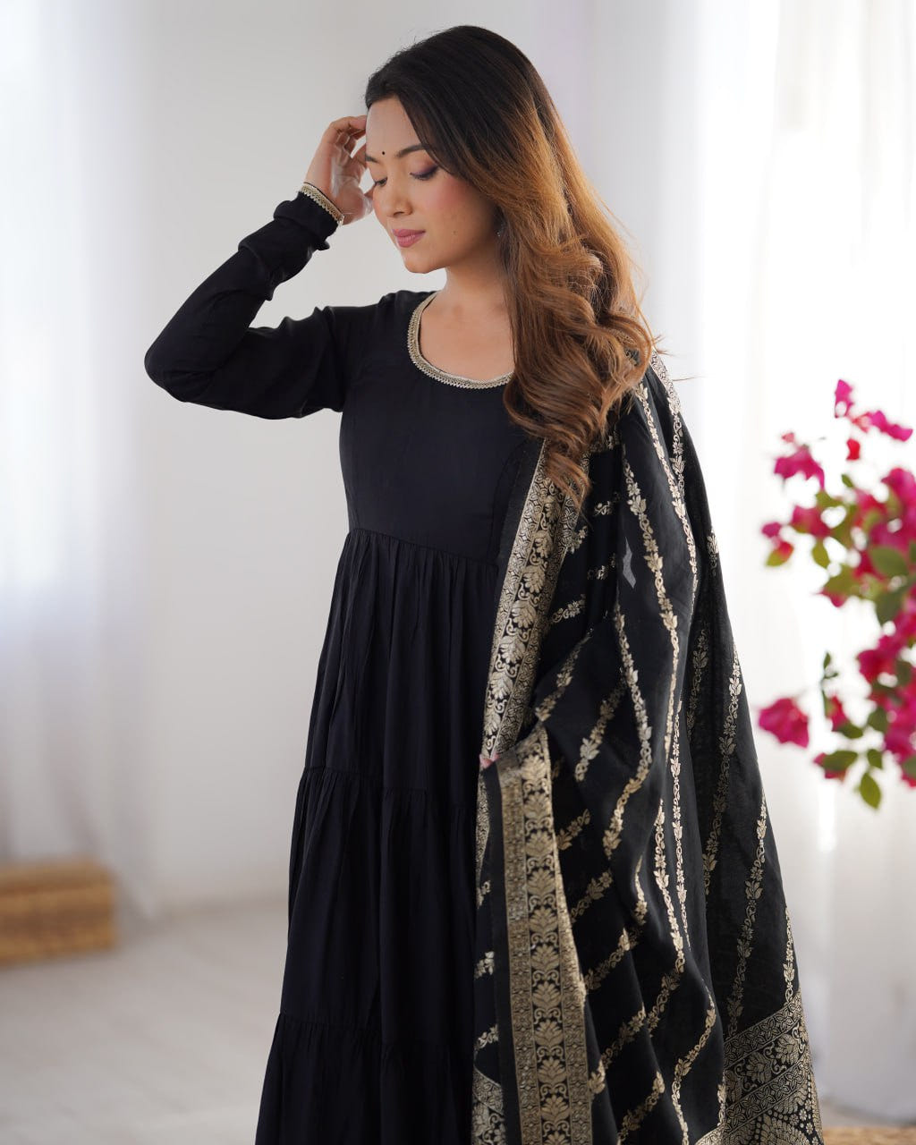 Black Elegant Festive Wear Anarkali Suit – Pure Dupatta & Pant Set
