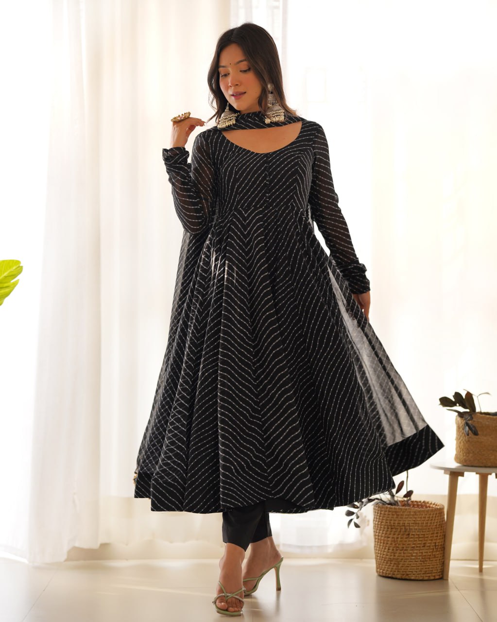 Black Laheriya Fox Georgette  Festive Wear Anarkali Suit Set  