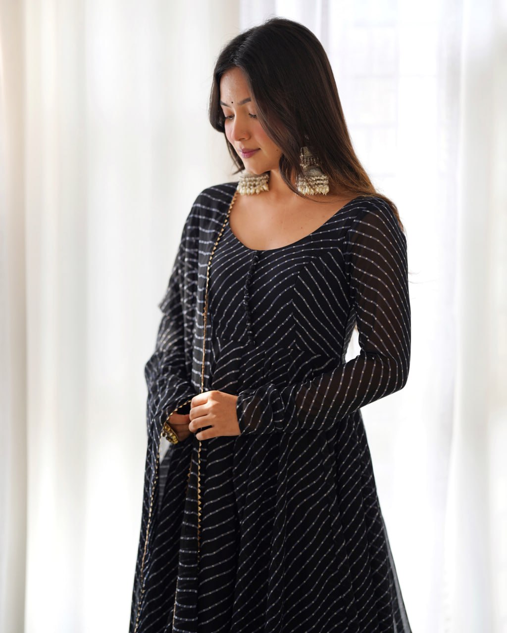 Black Laheriya Fox Georgette  Festive Wear Anarkali Suit Set  