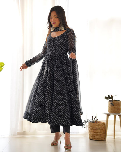 Black Laheriya Fox Georgette  Festive Wear Anarkali Suit Set  