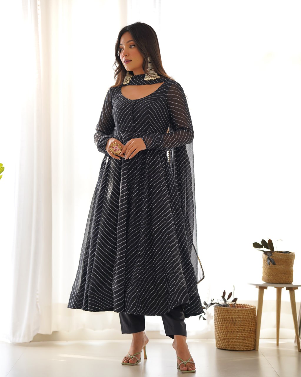 Black Laheriya Fox Georgette  Festive Wear Anarkali Suit Set  