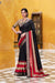 Black Poly Cotton Printed Zari Saree with A Red And Gold Border