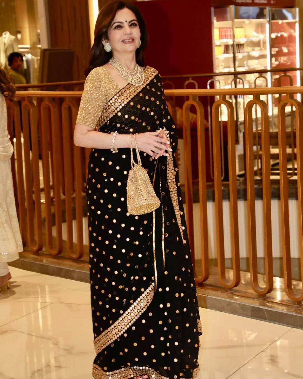 Black Pure Georgette Original Mirror & Embroidery Work Saree