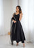 Black Roman Silk Chanderi Anarkali Suit with Mirror-Lace Net Dupatta