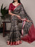 Black Tasar Silk Printed Saree with Shimmering Viscose Red Border
