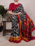 Black Tasar Silk Zigzag Printed Saree with Red Blouse