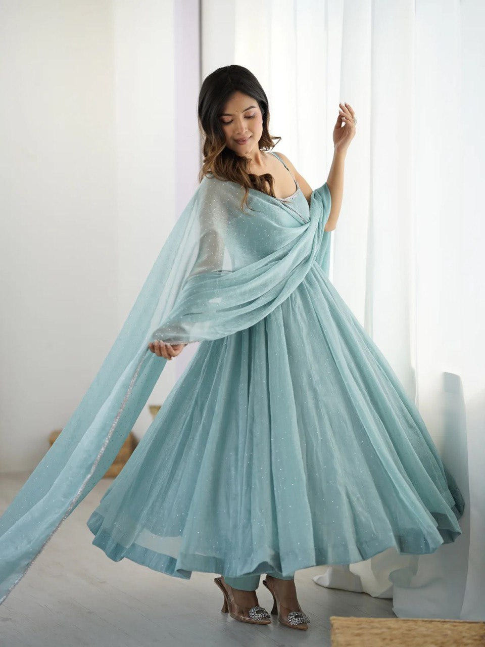 Blue Anarkali Suit with Huge Flair Fully Stitched