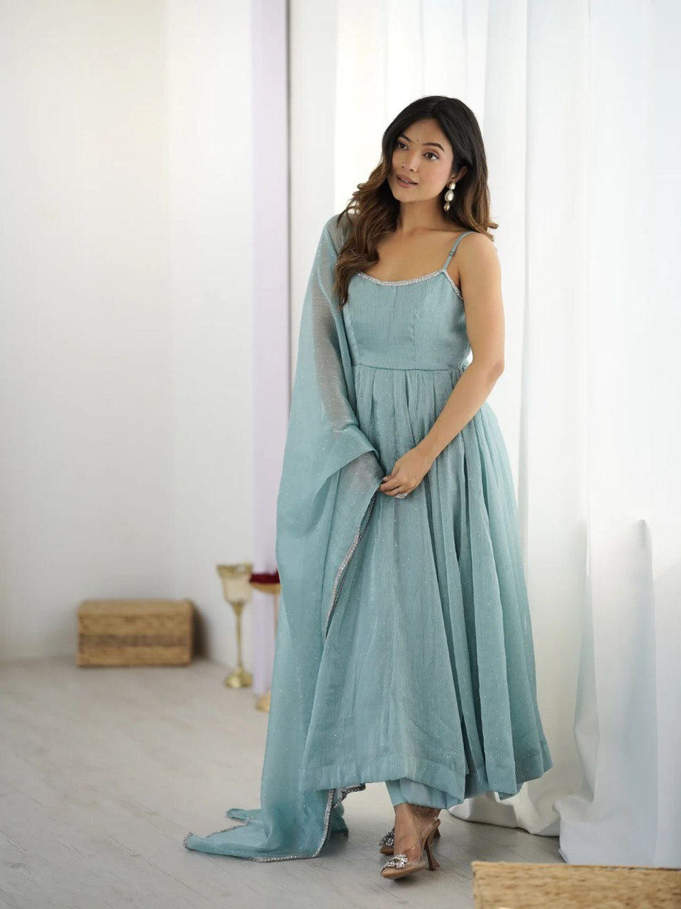 Blue Anarkali Suit with Huge Flair Fully Stitched
