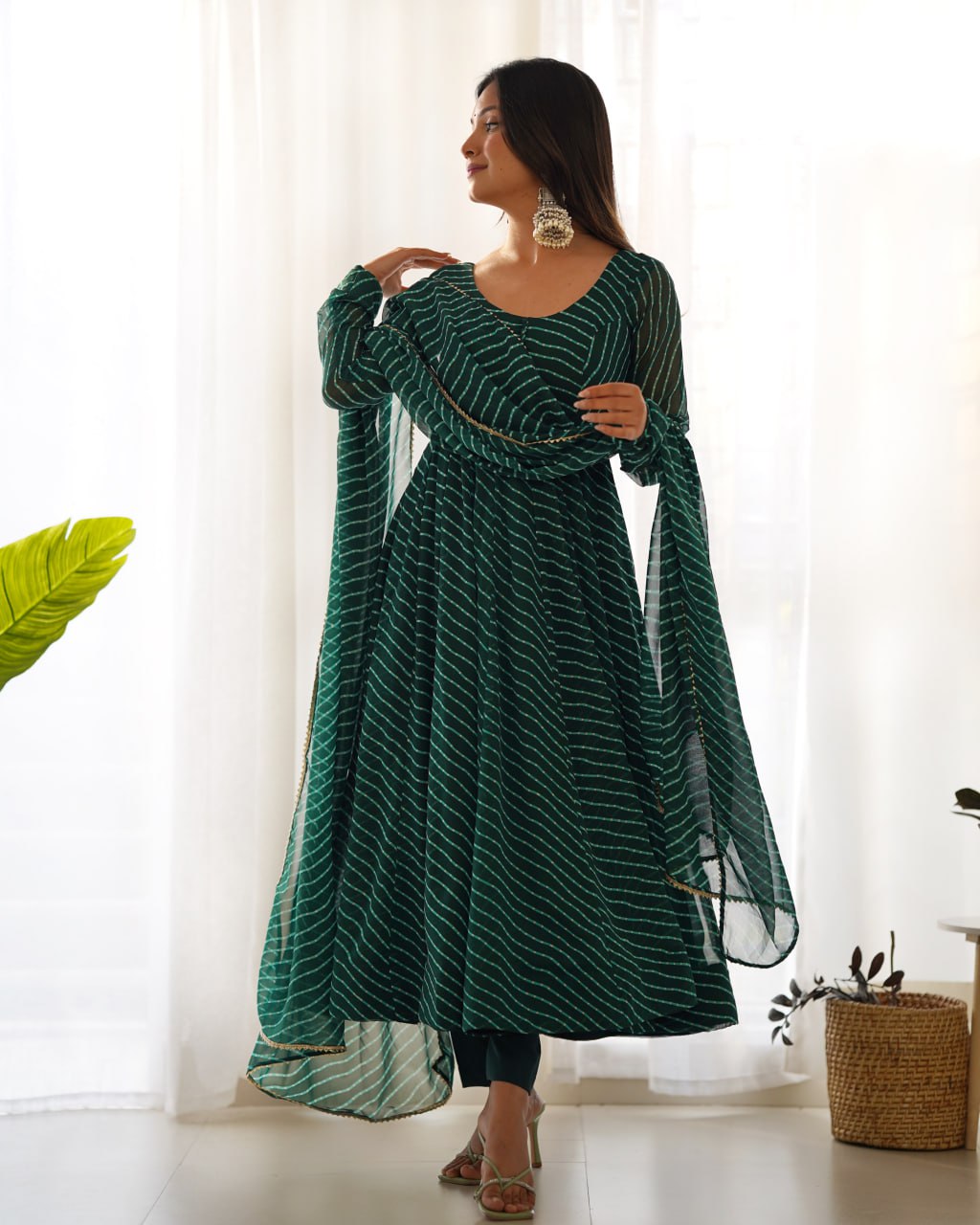 BOTTLEGREEN Laheriya Fox Georgette  Festive Wear Anarkali Suit Set  