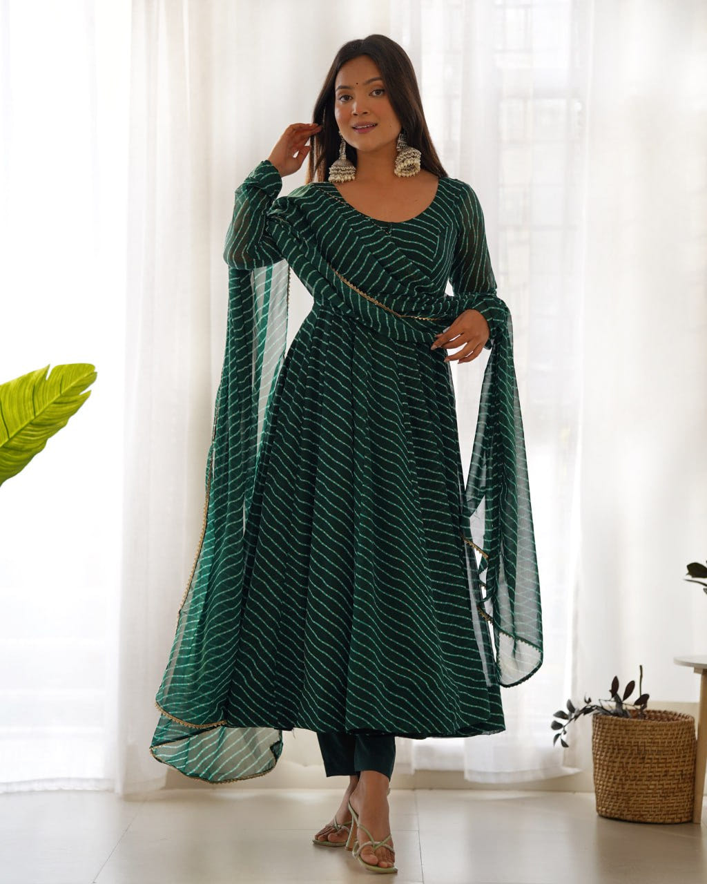 BOTTLEGREEN Laheriya Fox Georgette  Festive Wear Anarkali Suit Set  