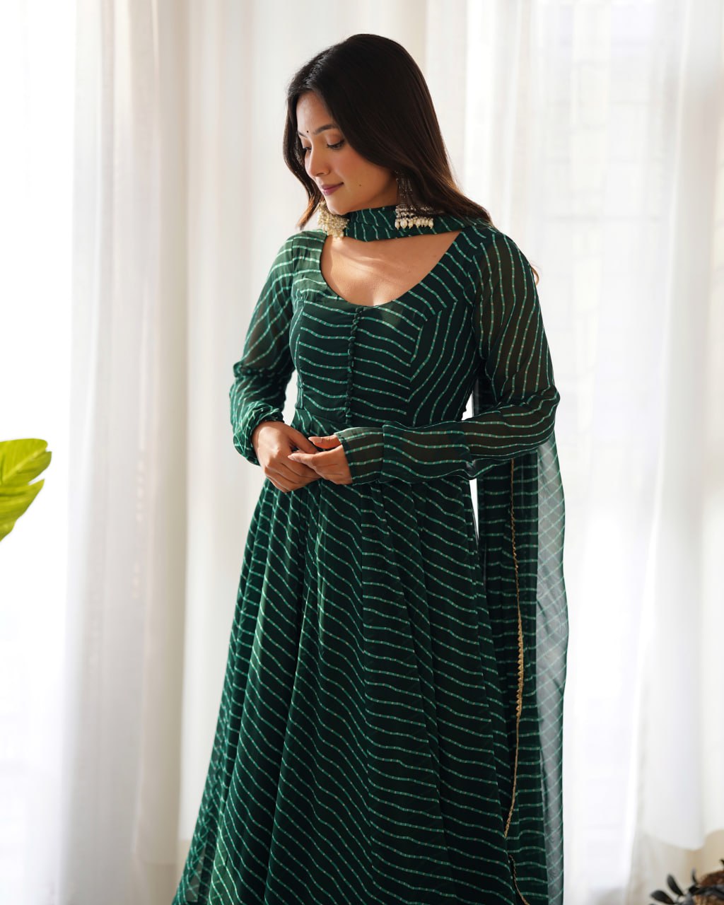 BOTTLEGREEN Laheriya Fox Georgette  Festive Wear Anarkali Suit Set  