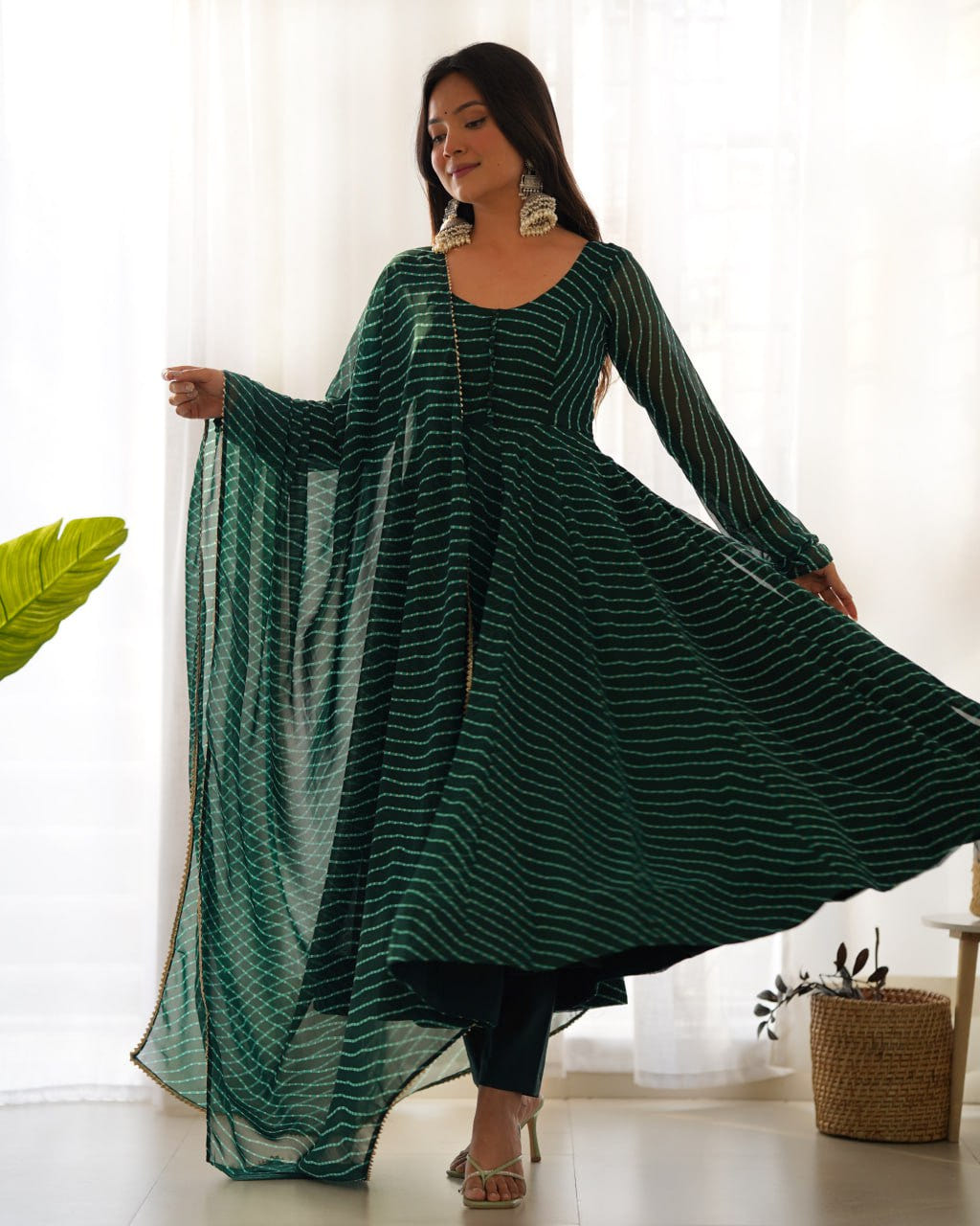 BOTTLEGREEN Laheriya Fox Georgette  Festive Wear Anarkali Suit Set  
