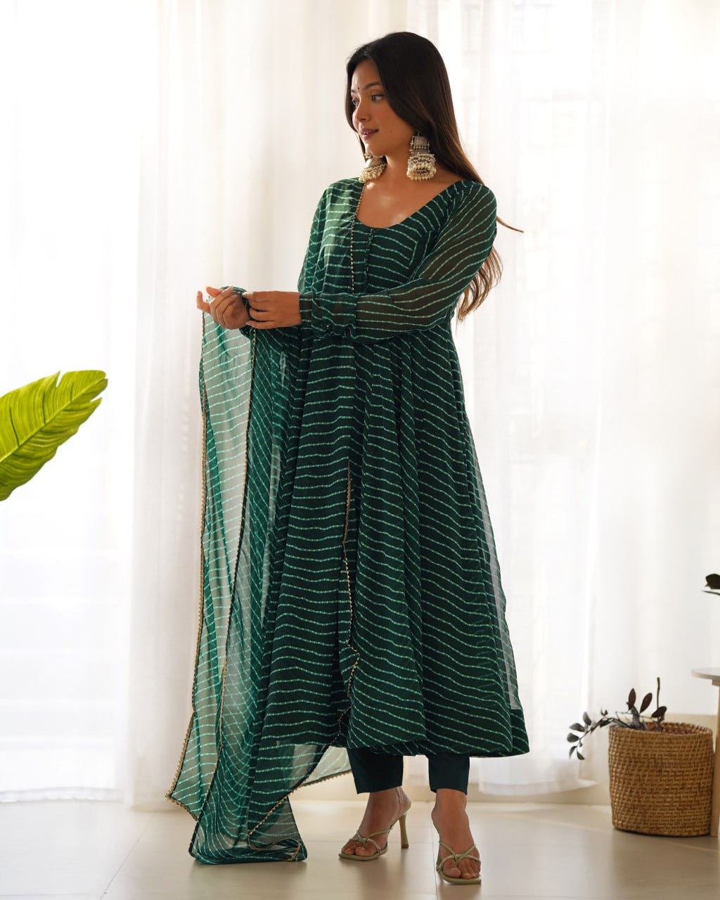 BOTTLEGREEN Laheriya Fox Georgette  Festive Wear Anarkali Suit Set  
