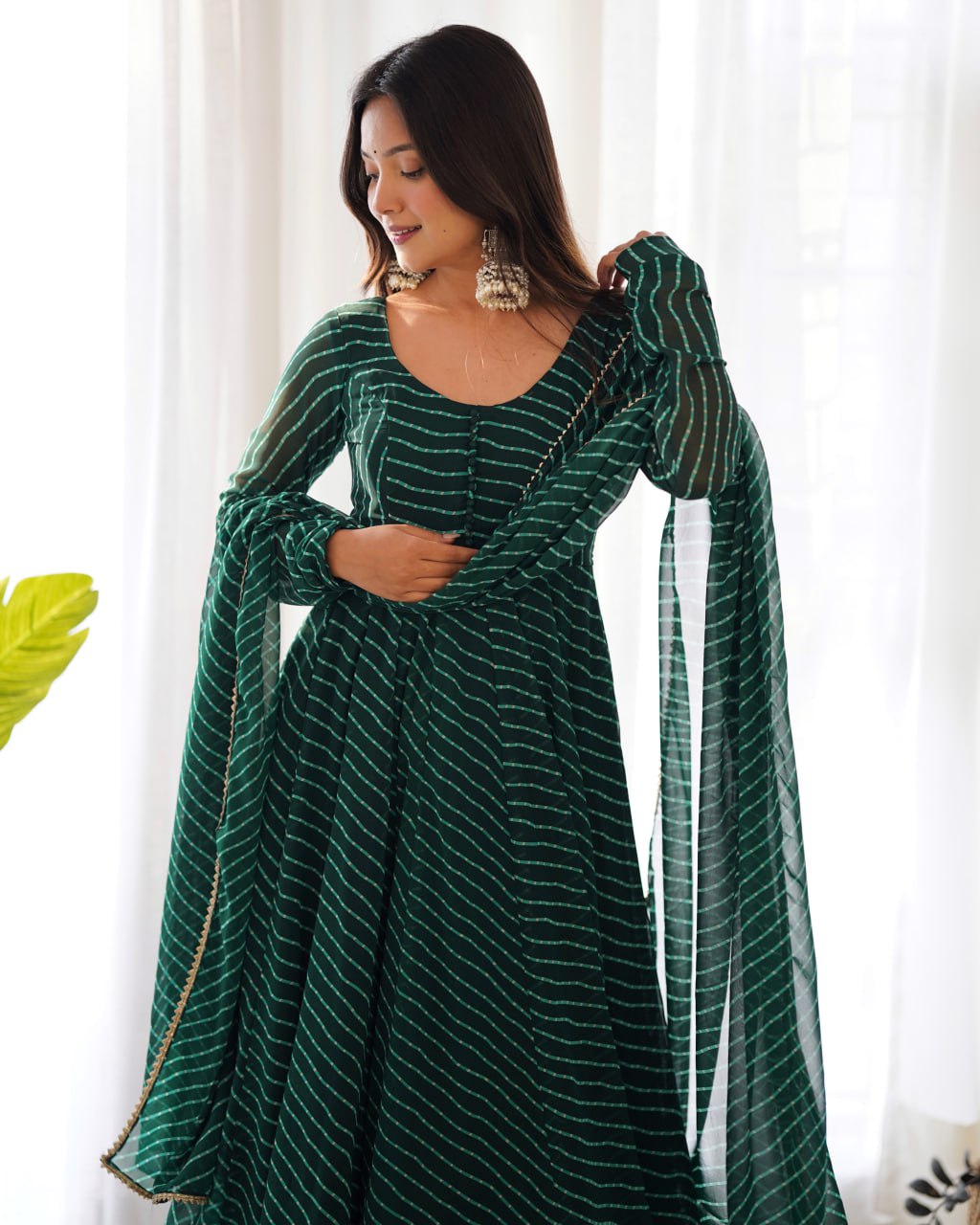 BOTTLEGREEN Laheriya Fox Georgette  Festive Wear Anarkali Suit Set  