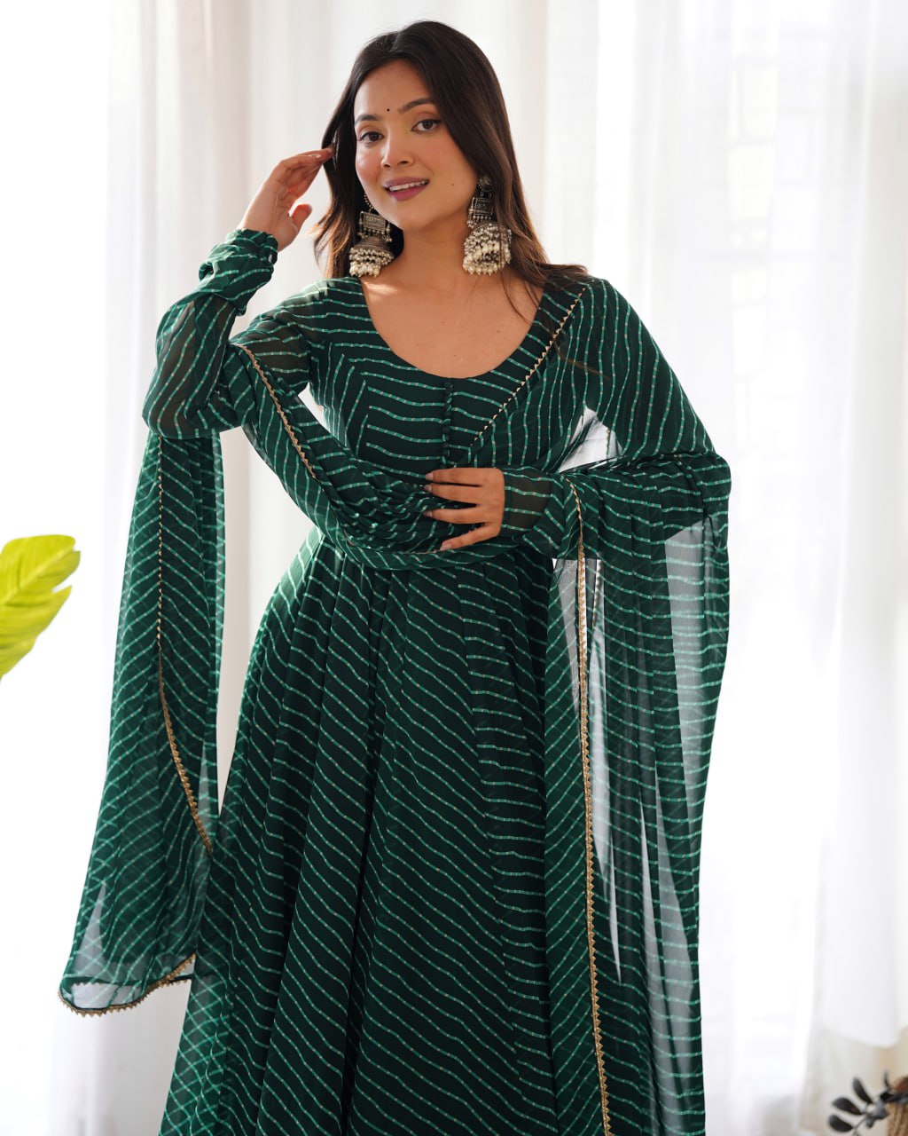 BOTTLEGREEN Laheriya Fox Georgette  Festive Wear Anarkali Suit Set  