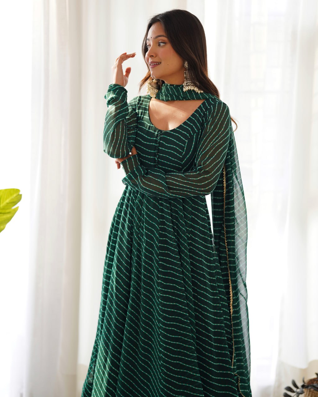 BOTTLEGREEN Laheriya Fox Georgette  Festive Wear Anarkali Suit Set  