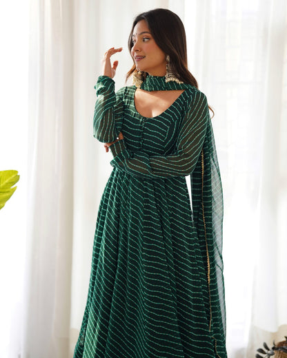 BOTTLEGREEN Laheriya Fox Georgette  Festive Wear Anarkali Suit Set  