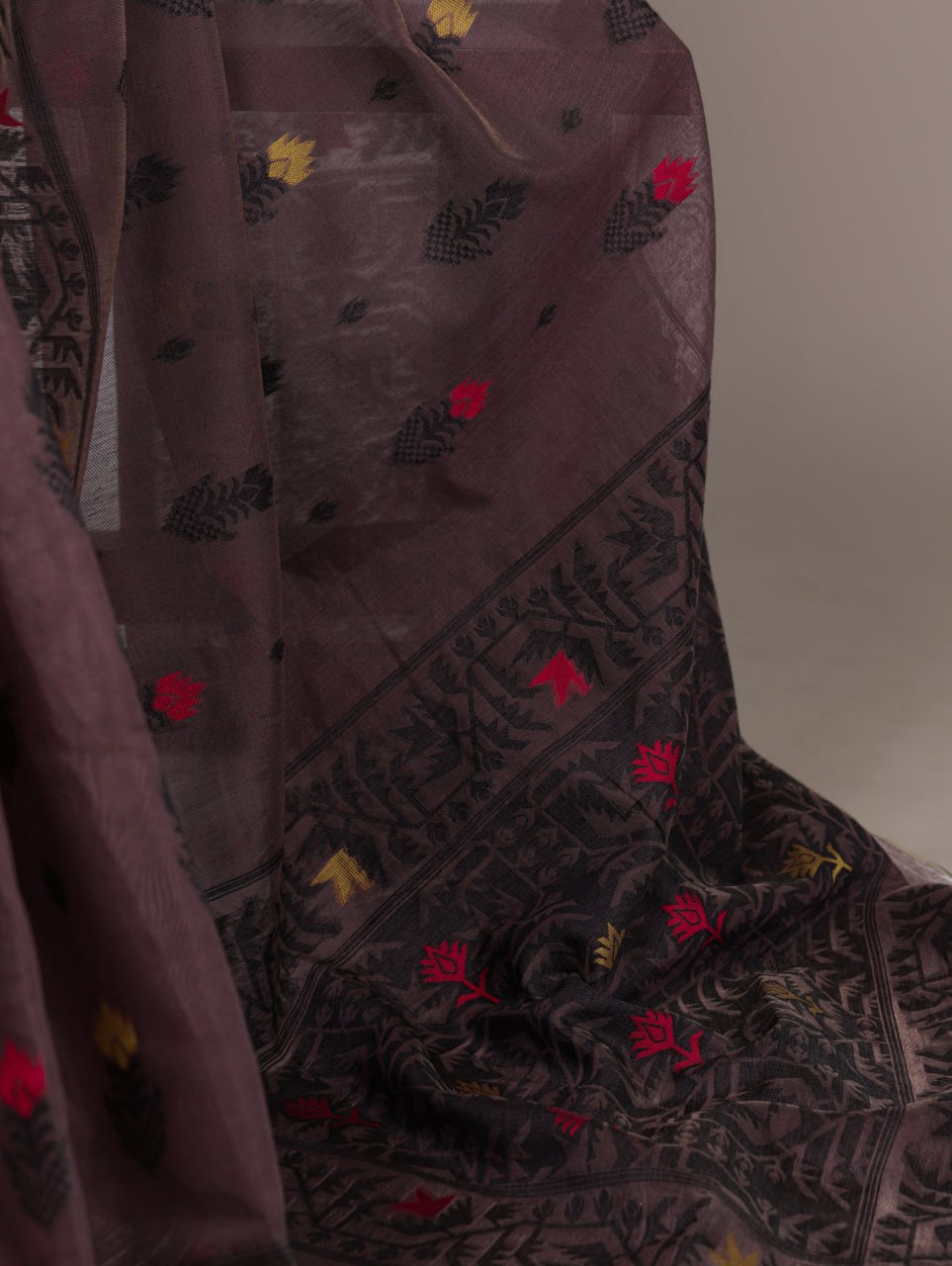 Brown Poly Cotton Thread Weaving Saree with Matching Blouse