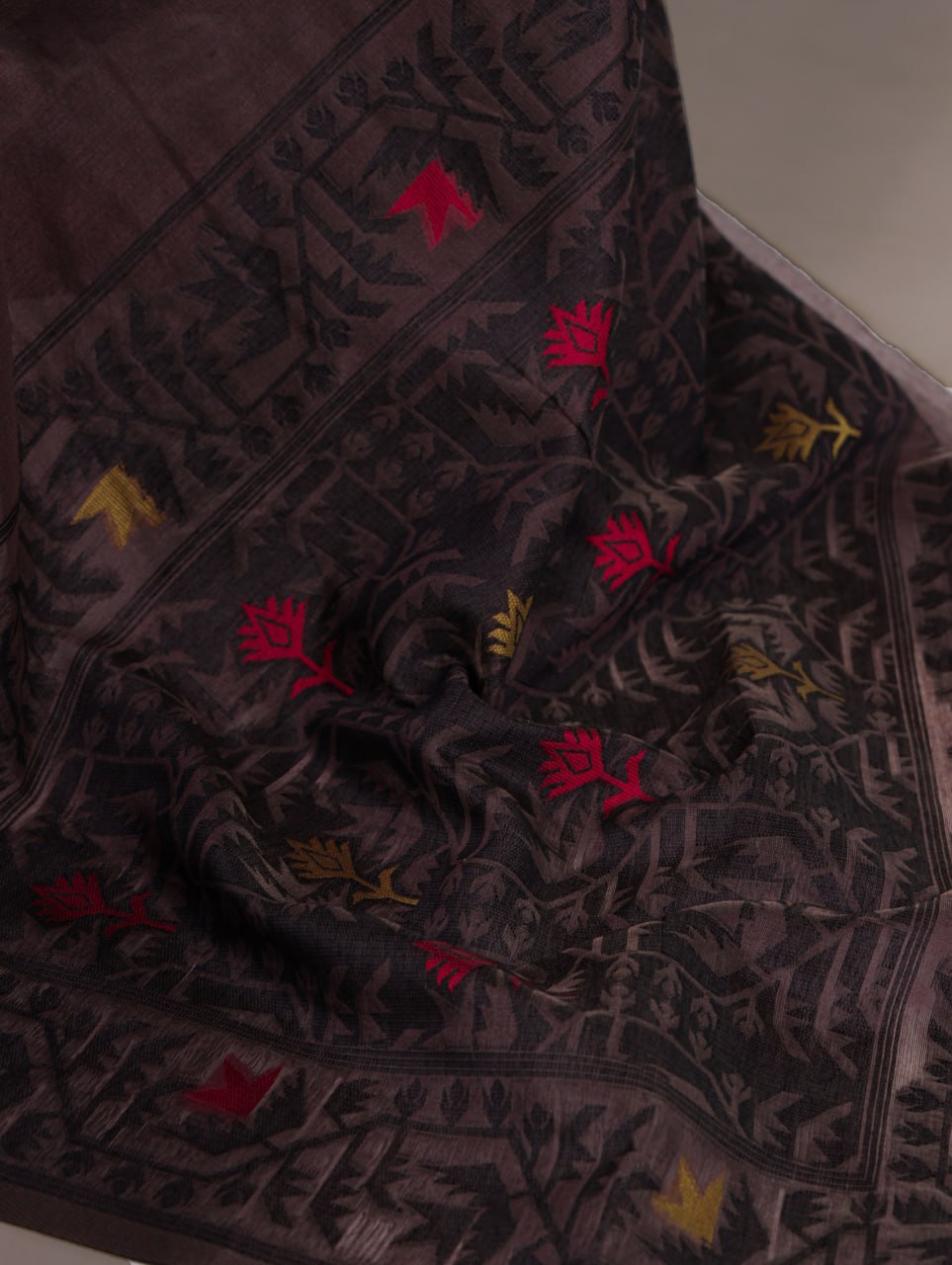 Brown Poly Cotton Thread Weaving Saree with Matching Blouse