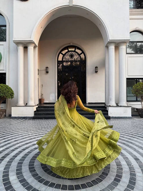 Butterfly Net Lehenga Set with Blouse & Dupatta 