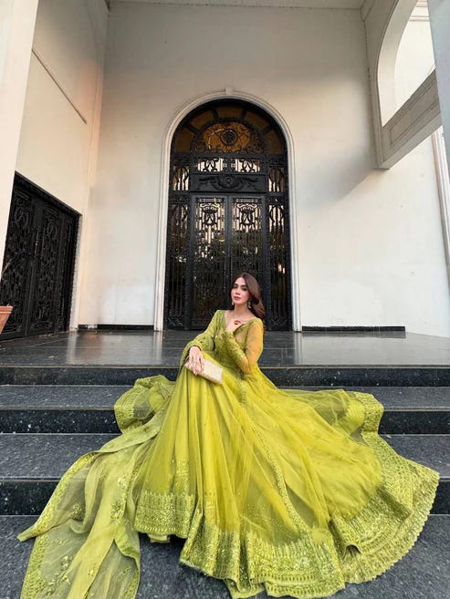 Butterfly Net Lehenga Set with Blouse & Dupatta 