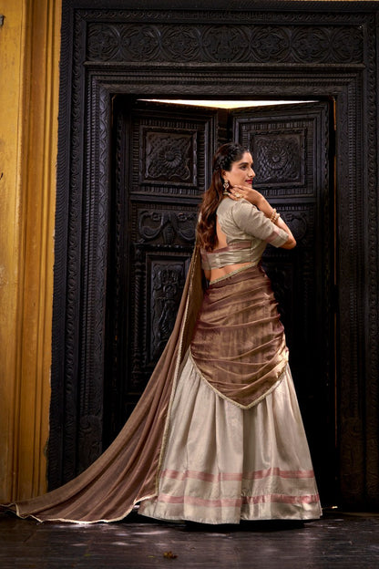 Cream Royal Dupion Silk Zari Weaving Lehenga Choli Set