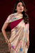 Cream Satin Silk Floral Printed Saree with Pearl Lace Border Blouse