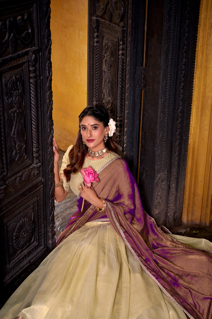 Yellow Royal Dupion Silk Zari Weaving Lehenga Choli Set