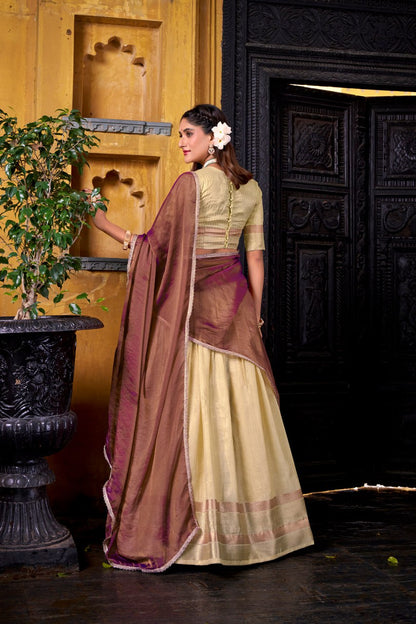 Yellow Royal Dupion Silk Zari Weaving Lehenga Choli Set