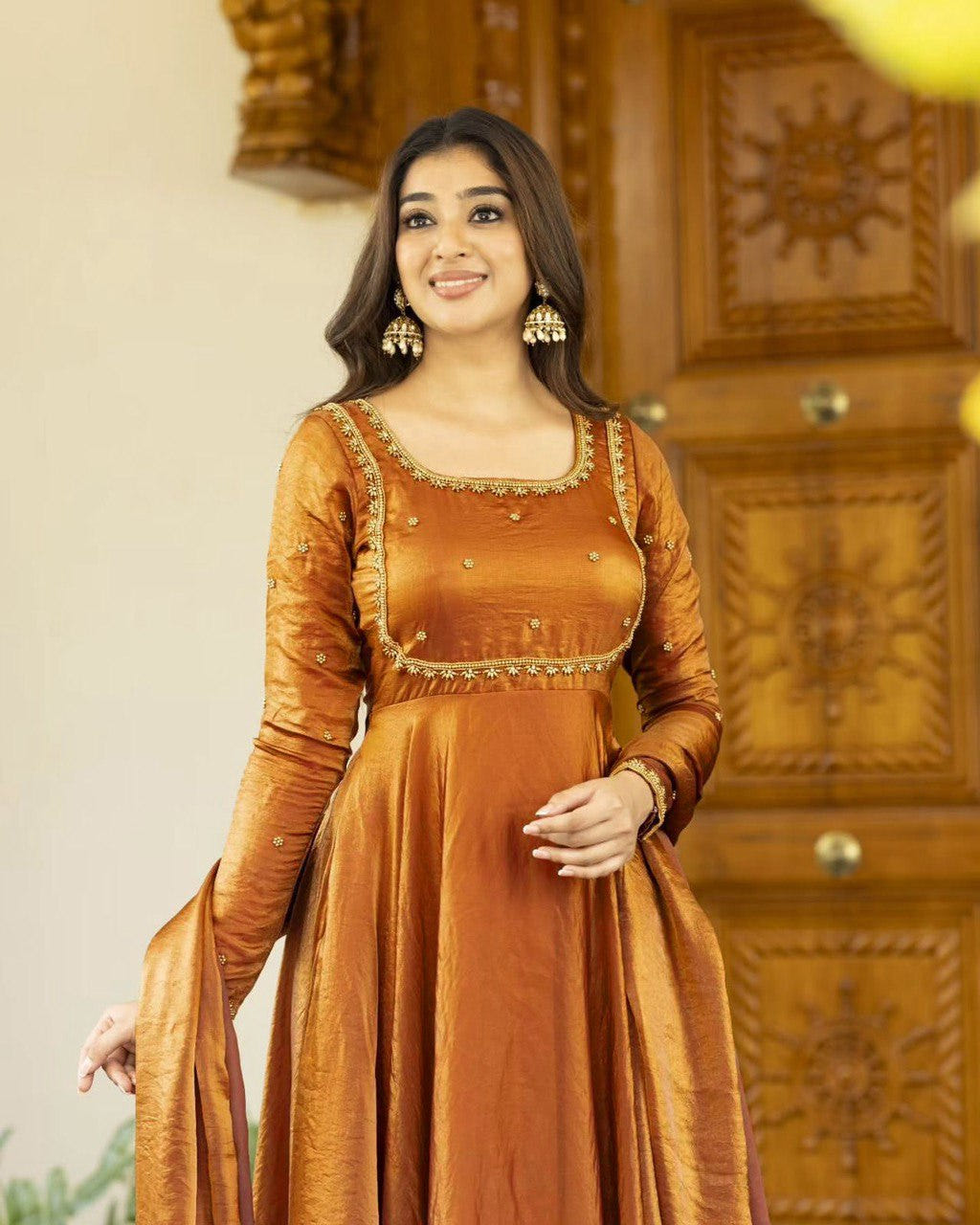 fendi gold dress Designer Fendi silk Anarkali Gown