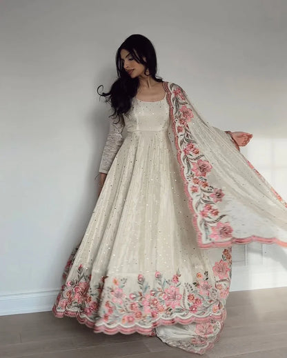 Zunaira Heritage Pure Chinon Silk Crafted Anarkali Gown