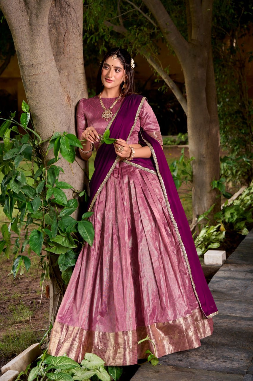 Dusty Purple Dupion Silk Zari Weaving Lehenga Choli Set with Dupatta