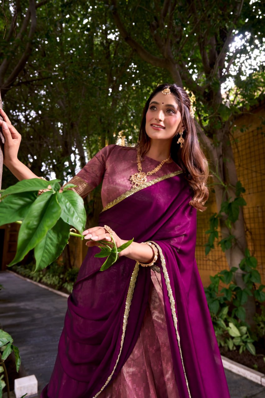 Dusty Purple Dupion Silk Zari Weaving Lehenga Choli Set with Dupatta